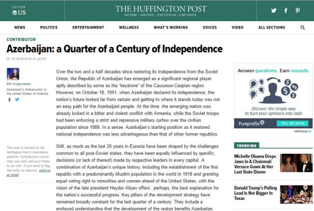 Azerbaijani people look to future with confidence - Huffington Post 